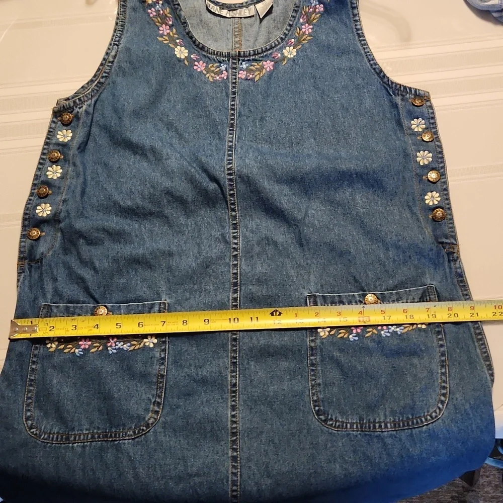 Jane Ashley Womens Vintage Denim Dress M Maxi w Floral Embridered Neck Pockets - Picture 8 of 12